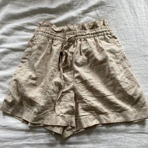 HM Linen Tie Waist Shorts Beige